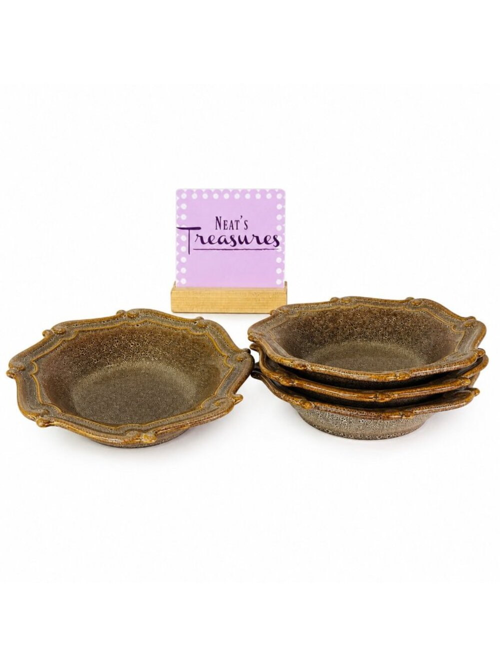 Bombay BMA16 French Farmhouse Brown Sponged Ceramic Soup Cereal Bowls Set of 4